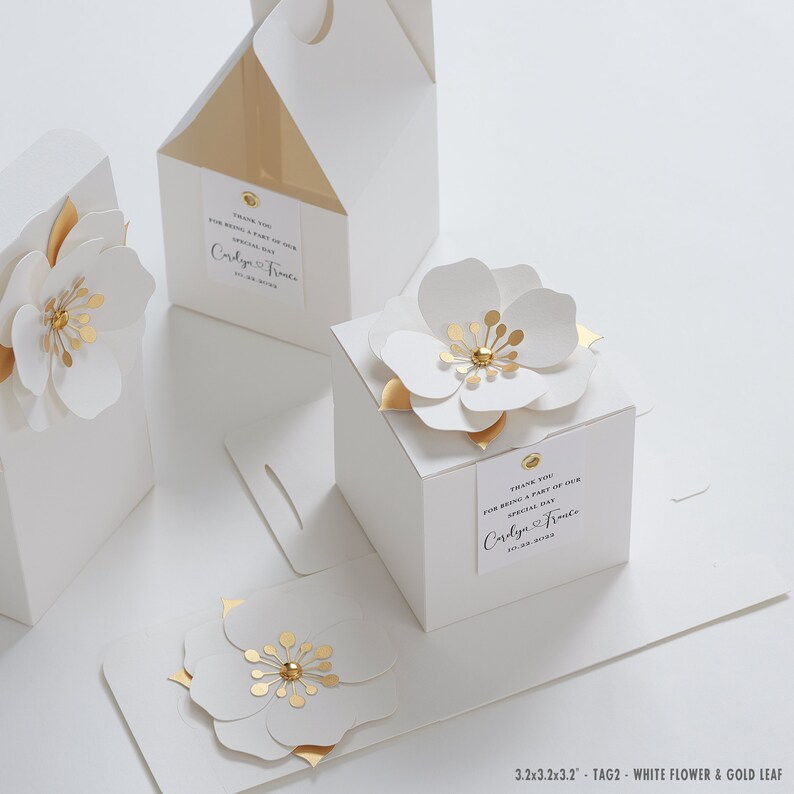 White favor boxes with flower decor for wedding, bridal party, Baptism, birthday and anniversary zdjęcie 2