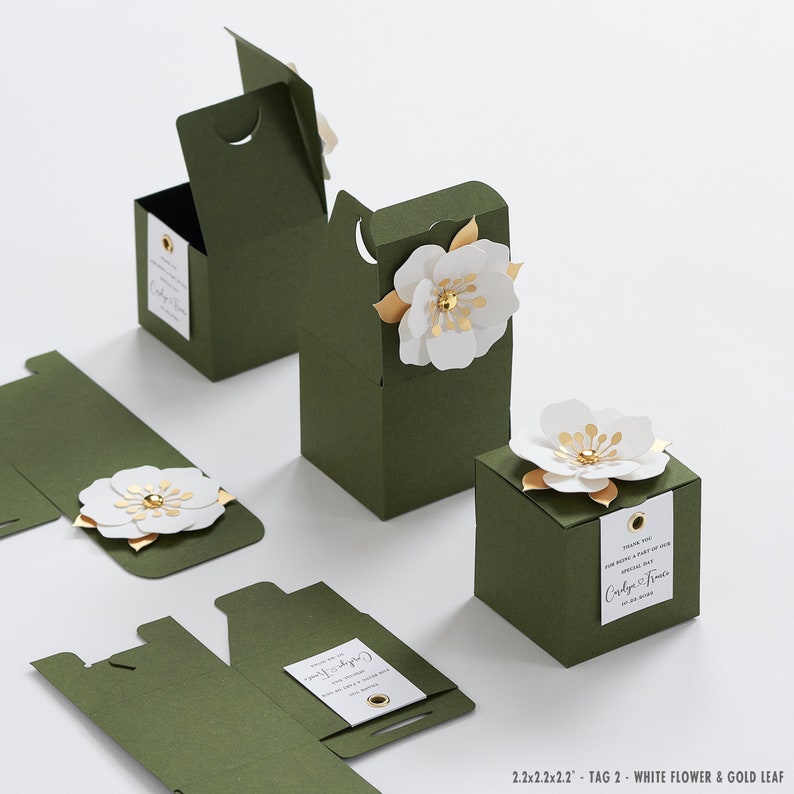 Green favor boxes with flower decor for wedding, bridal party, baptism, birthday and anniversary image 5