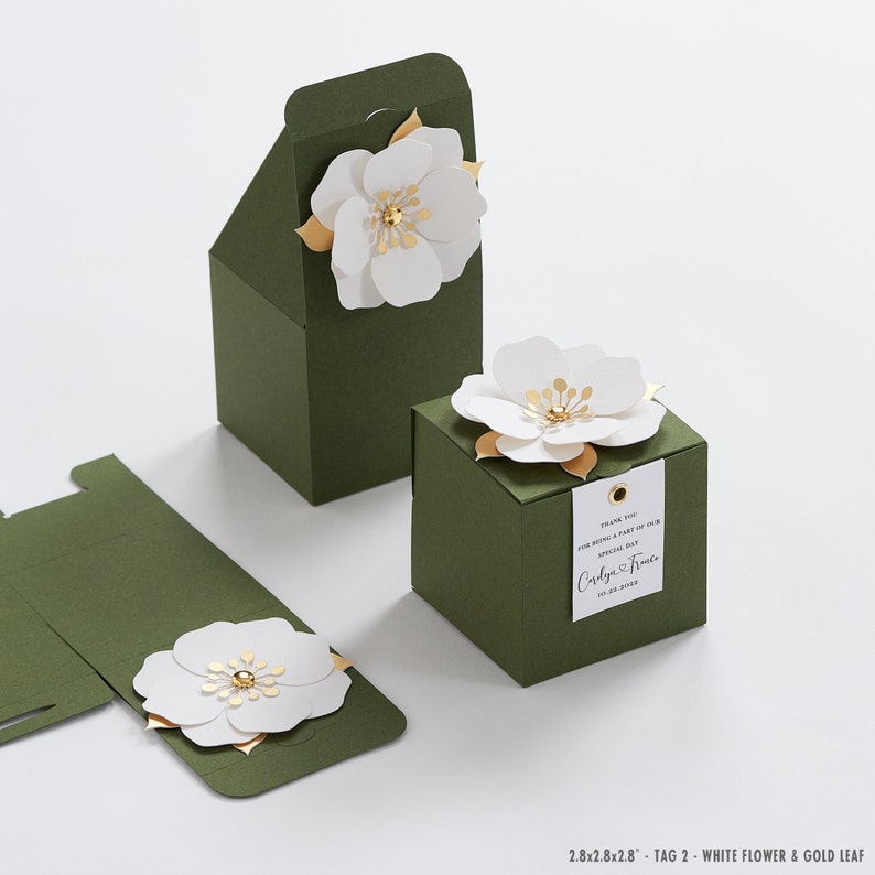 Green favor boxes with flower decor for wedding, bridal party, baptism, birthday and anniversary image 4