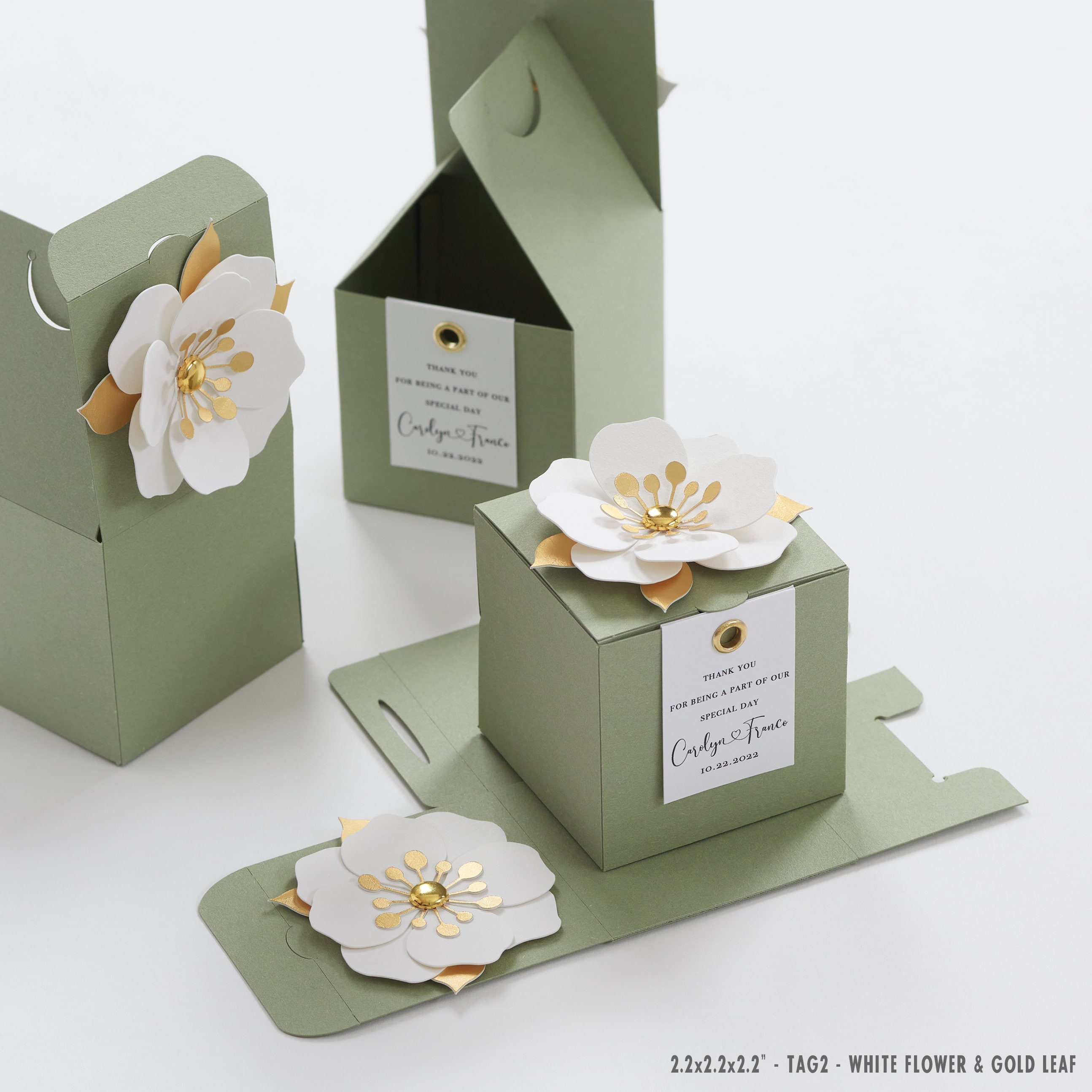 25 Pack White Sage Green Floral Print Paper Gift Boxes, Cardstock Party  Shower Candy Favor Boxes - 4X4x2