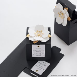 Black favor boxes with flower decor for wedding, bridal party, Baptism, birthday and anniversary image 2