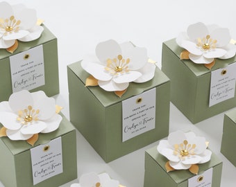 Sage favor boxes with flower decor for wedding, bridal party, Baptism, birthday and anniversary