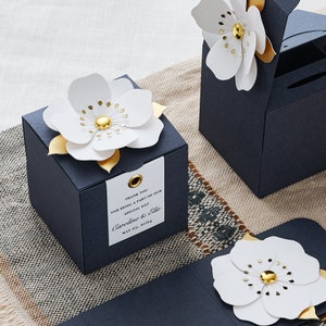 Marine Geschenkschachteln mit Blume: Hochzeit, Taufe, Brautparty - 10er Set