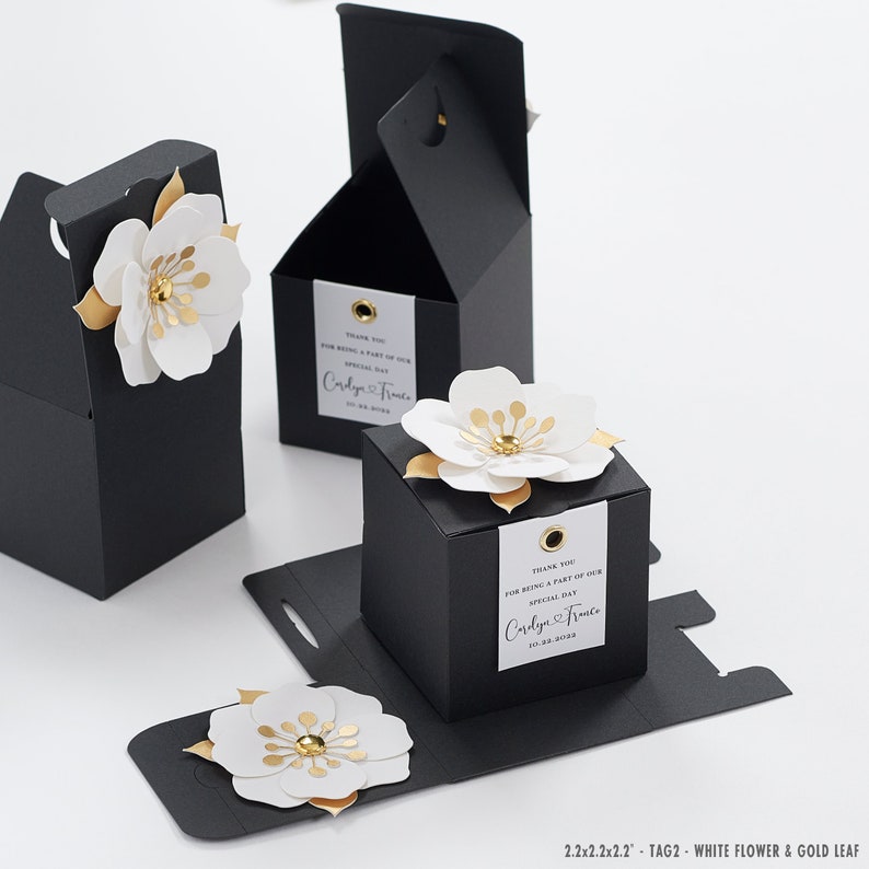 Black favor boxes with flower decor for wedding, bridal party, Baptism, birthday and anniversary image 5