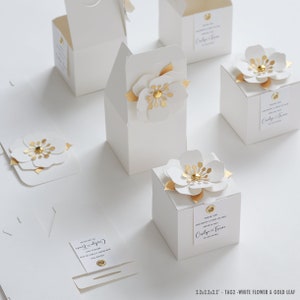 White favor boxes with flower decor for wedding, bridal party, Baptism, birthday and anniversary zdjęcie 5