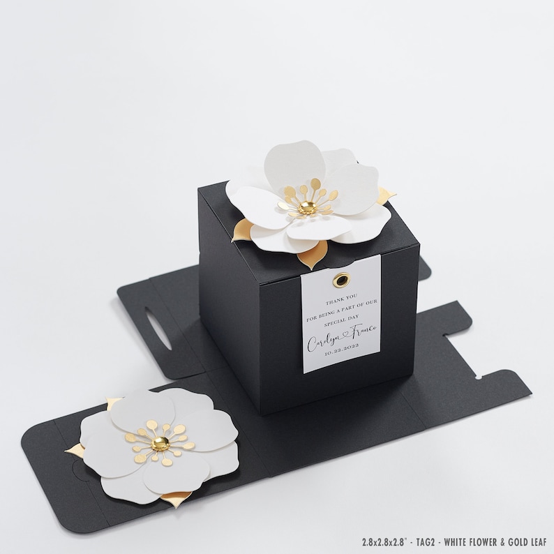 Black favor boxes with flower decor for wedding, bridal party, Baptism, birthday and anniversary image 4