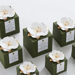 Boîtes cadeaux vertes avec décoration florale pour mariage, cortège nuptiale, baptême, anniversaire et anniversaire