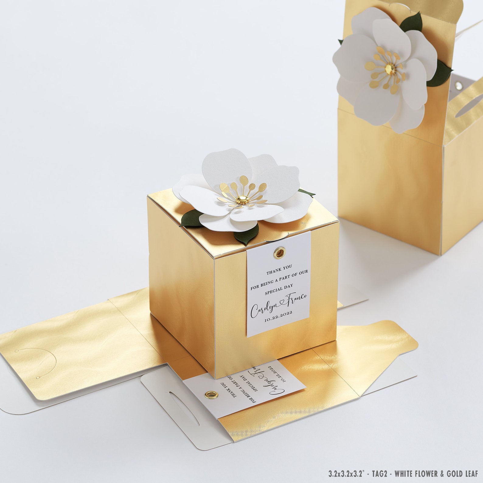 Gold Favor Boxes With Flower Decor for Wedding Bridal Party Etsy