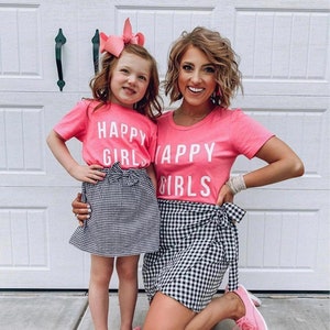 Happy girls matching tees, mommy and me, mommy and me matching shirts, matching tees