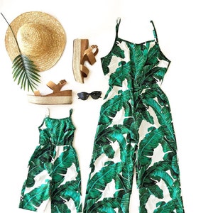 TROPICAL JUMPSUITS mommy and me,  mommy and me outfits, mother daughter,mommy and me, matching outfits, palm leaf print, matching outfit