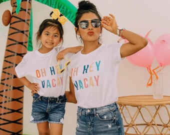 White OH HEY VACAY| vacay shirts | vacation shirts | valentines shirts, matching shirts, cruise shirts,  matching outfits, matching tees