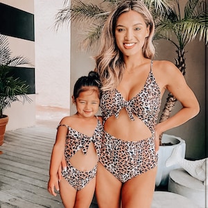 Cheetah One Pc Mommy and Me Swimsuit Mommy and Me Swimwear - Etsy