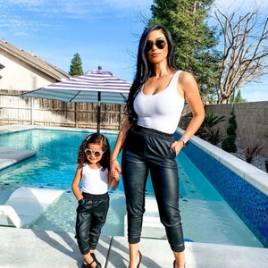 BLACK LEATHER JOGGERS | mommy and me | matching outfits | mother daughter outfits | joggers | fall outfits | fall pants | matching pants