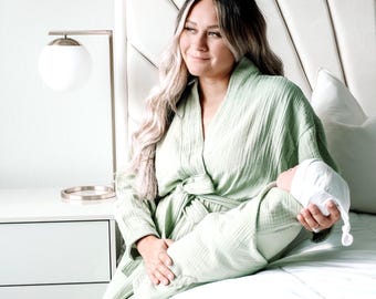 Gift for new moms, matching robe and swaddle set,Maternity robe and swaddle, hospital outfit, Maternity, Mom and baby set, first time mom