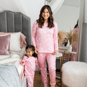 Mommy and Me Valentine, Valentine's pajamas, mommy and me pajamas, matching outfits, matching pajamas, valentines day, pink pajamas, mama image 5