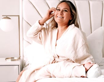 Zwangerschapsgewaad en -swaddle, baby-swaddle, ziekenhuisoutfits, mama en ik, bijpassende swaddle-set