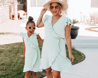 sage green mommy and me dresses – Cotton Knit Ruffle Set `20 (5XL)