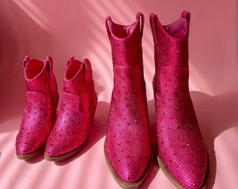 Fuchsia, Mommy and Me Boots, Valentines day gift,  Mommy and Me cowgirl boots, Mommy and Me outfits, booties, sparkly boots, valentines gift