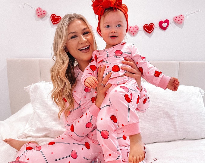 HEART LOLLIPOP PAJAMAS Mothers day pajamas, mommy and me pajamas, matching outfits, matching pajamas, Mother's day outfits, matching pajamas