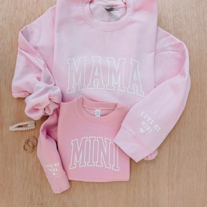 Light Pink Mama and Mini Oversized Puff Sweatshirts with meaningful sleeves, mothers day matching sweatshirts, gift for her