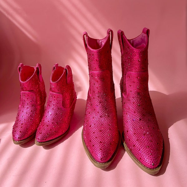 Fuchsia, Mommy and Me Boots, Valentines day gift,  Mommy and Me cowgirl boots, Mommy and Me outfits, booties, sparkly boots, valentines gift