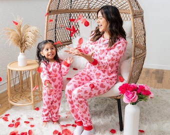 LEO HEART PAJAMAS valentines day pajamas, mommy and me pajamas, matching outfits, matching pajamas, valentine's day outfits, valentine's day