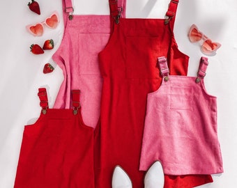 Matching Corduroy Overalls: Mommy and Me Valentine's Day Outfit