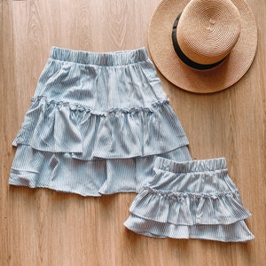 BLUE STRIPED SKIRT | mommy and me matching outfits | mommy and me outfits | matching outfits | mommy and me | ruffle skirt | tiered skirt |