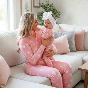 Mommy & Me HeartPajamas Matching Set — Mother Daughter Holiday / Valentines Day Heart Print PJs, Family Matching Christmas Pajamas