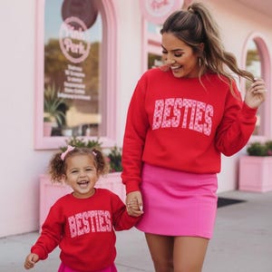 Besties Pink Checkered Sweatshirts, Girl Mom Matching Outfits, Valentine’s Day Mom Daughter Set, Gift for wife and daughter