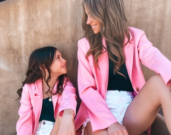 Mommy and me outfits, mommy and me, pink blazer, coquette style, mother daughter, mommy and me outfits for Mothers day, matching outfits