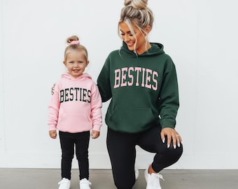 Bluzy z kapturem Besties Mommy & Me | Dopasowane bluzy dla mamy i mini bluzy | Bluza dla mamy jako prezent na Dzień Matki