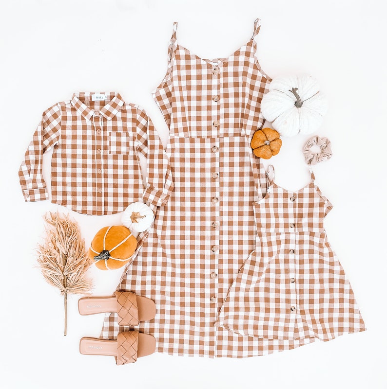 COFFEE CHECKERED DRESS, mommy and me dress, mommy and me outfits, matching outfits, mother daughter matching dress, matching dress 