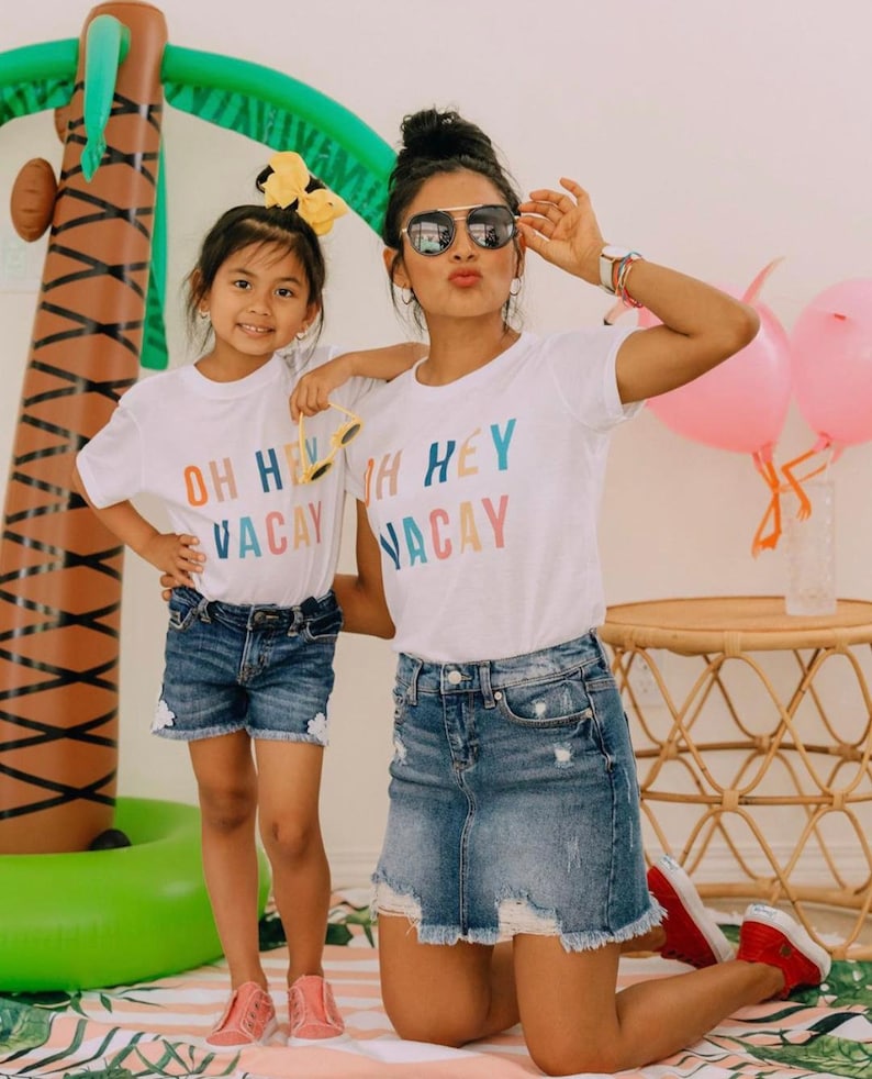 White OH HEY VACAY| vacay shirts | vacation shirts | mommy and me, matching shirts,cruise shirts,  matching outfits, matching tees 