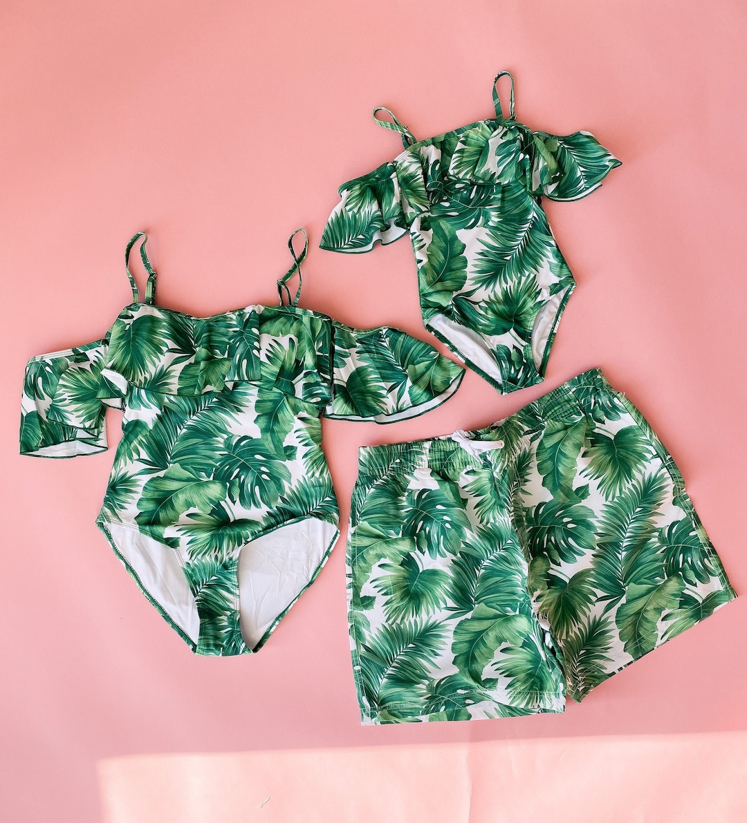 Bikini mami y yo con estampado de palmas, trajes de baño mami y yo, traje  de baño, nadando mami y yo, trajes de baño madre hija, trajes a juego 