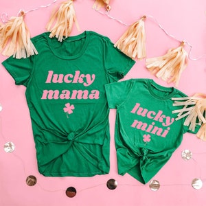 Green St patricks day shirt | lucky mama |mommy and me st patricks day, matching shirts, st pattys  shirts,  matching outfits, matching tees