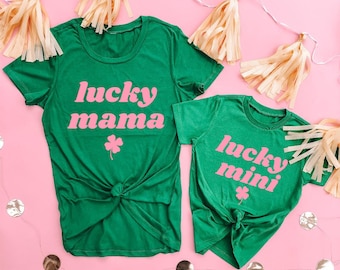 Green St patricks day shirt | lucky mama |mommy and me st patricks day, matching shirts, st pattys  shirts,  matching outfits, matching tees