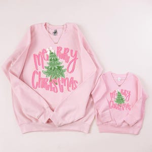 Pink Christmas Sweatshirts Mom and Me | Merry Christmas Matching Holiday Sweaters | Family Christmas Outfits | Mama Mini Christmas party image 2