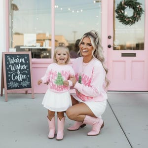 Pink Christmas Sweatshirts Mom and Me | Merry Christmas Matching Holiday Sweaters | Family Christmas Outfits | Mama Mini Christmas party image 4