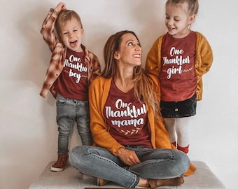 One thankful mama, one thankful boy/girl mommy and me thanksgiving shirts, thanksgiving shirts,thanksgiving matching outfits, mommy and me