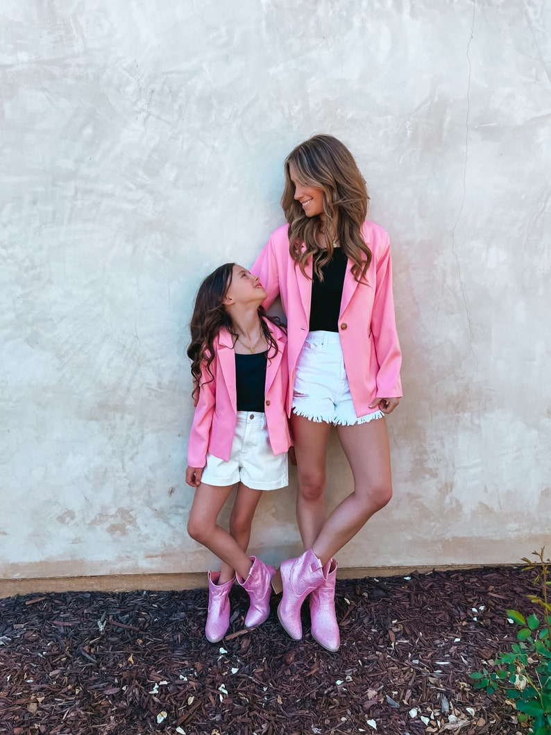 Mommy and me outfits, mommy and me, pink blazer, coquette style, mother daughter, mommy and me outfits for Mothers day, matching outfits image 5