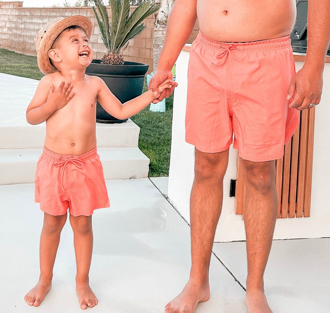 Salmon Daddy And Son Swim Trunks Father And Son Swimwear Father And Salmon Daddy And Son Swim Trunks Father And Son Swimwear Father And