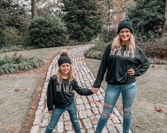 Black Oversized crew neck sweaters, mommy and me sweatshirts, mommy and me, matching sweatshirts, mothers day sweatshirts, gift for her