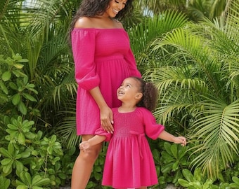 mommy and me t shirt dress Mommy & me T-Shirt & Dress Set Polka Dot Puff-sleeve Dress for Mom, Daughter & Baby, Color Block Cotton Tee for Dad & Son, Perfect for Family Outings