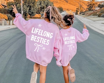 Sweats à capuche, maman et moi, Besties de la vie | Sweatshirts roses pour maman et fille assortis | Mini tenue assortie pour maman | Cadeau mère fille