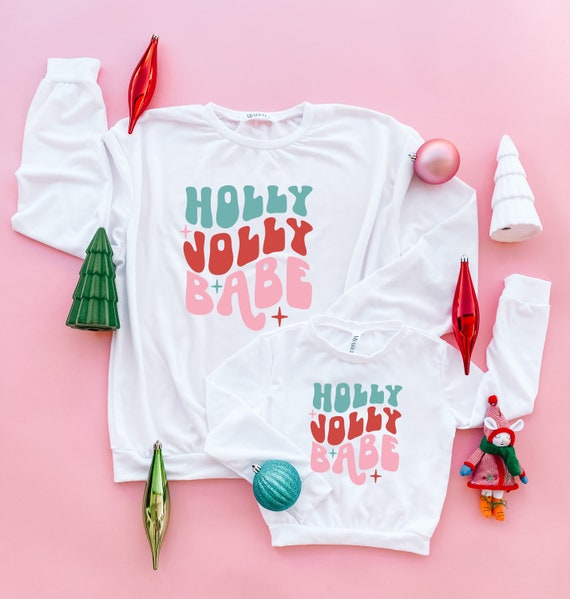 WHITE HOLLY JOLLY Mommy and Me Christmas Sweaters Mama Mini Holiday Matching Sweaters Mommy and Me Christmas Shirt Christmas Etsy