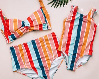 Multi Striped mommy and me swimsuit, mommy and me swimwear, swimsuit, mommy and me swim, mother daughter swimsuits, matching outfits