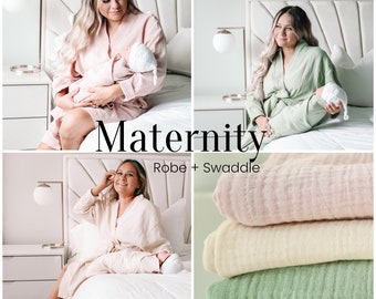 Matching robe and swaddle, baby swaddle blanket, hospital outfits, mom and me, matching swaddle set