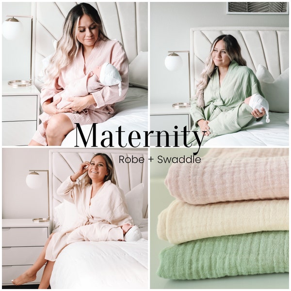 Matching robe and swaddle, baby swaddle blanket, hospital outfits, mom and me, matching swaddle set