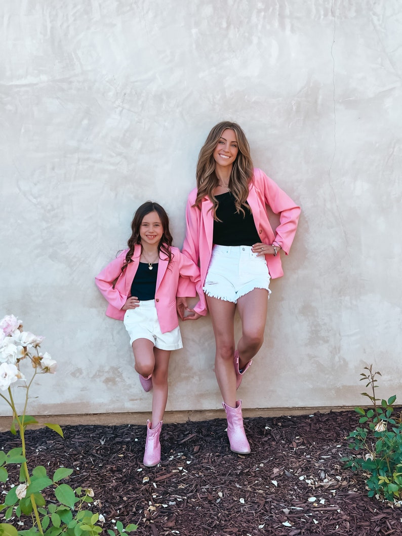 Mommy and me outfits, mommy and me, pink blazer, coquette style, mother daughter, mommy and me outfits for Mothers day, matching outfits image 7